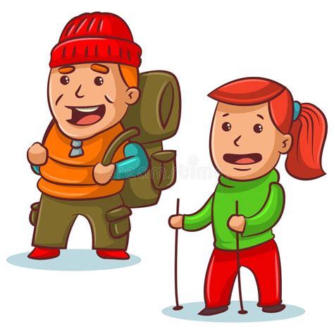 Couple Hiking Man With Backpack Vector Illustration Isolated On A