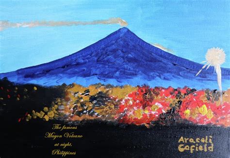 Mayon Volcano At Night Painting By Araceli Cofield Pixels