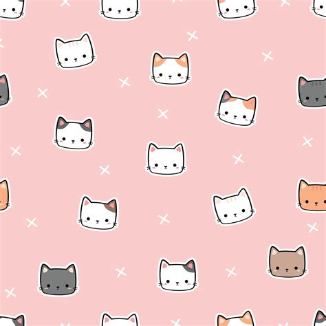Cute Cat Cartoon Doodle Seamless Pattern Background Wallpaper 3423841