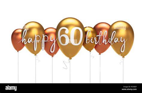 Happy 60th Birthday Gold Balloon Greeting Background 3d Rendering