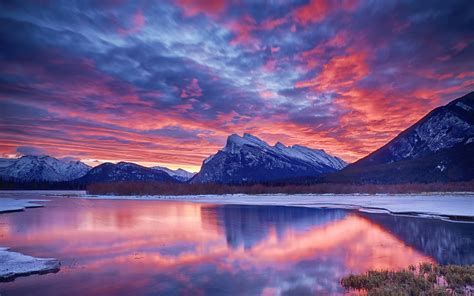 Wallpaper Winter Snow Lake Sky Clouds Sunset Glow Mountain 1920x1200 Hd Picture Image