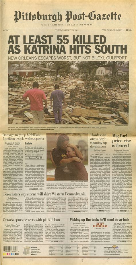 The Post Gazettes Front Pages Of Hurricane Katrina