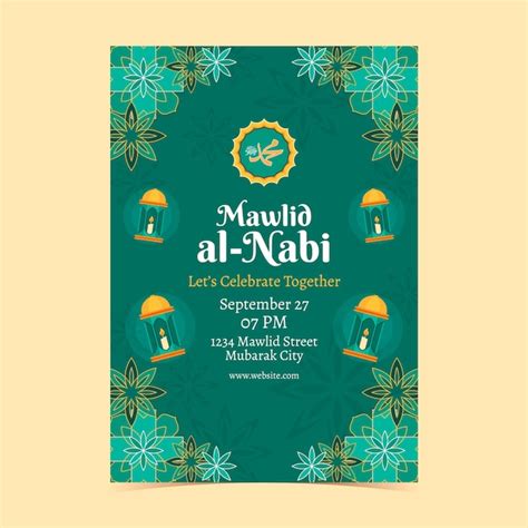 Free Vector Flat Vertical Poster Template For Mawlid Al Nabi Holiday