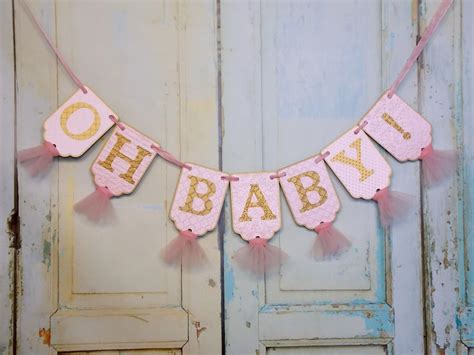 Oh Baby Banner Baby Shower Banner Embossed Pink And Gold Etsy