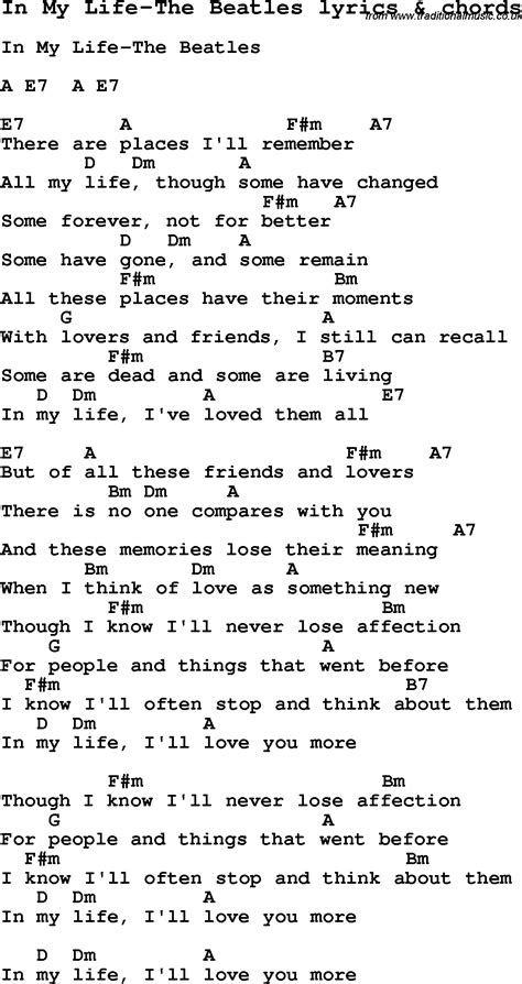 Love Song Lyrics Forin My Life The Beatles With Chords