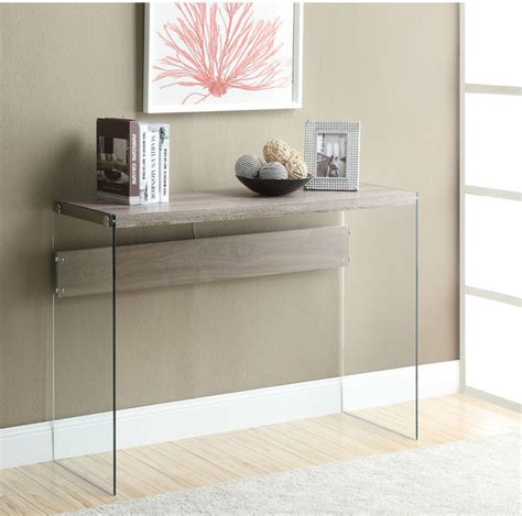 Dark Taupe Reclaimed Looktempered Glass Sofa Table Contemporary