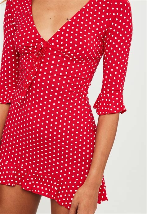 Lyst Missguided Tall Red Polka Dot Print Frill Dress In Red