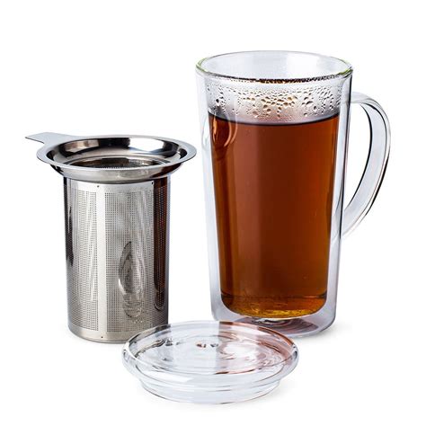 ksp milano double wall glass tea mug with mesh infuser 400ml clear kitchen stuff plus