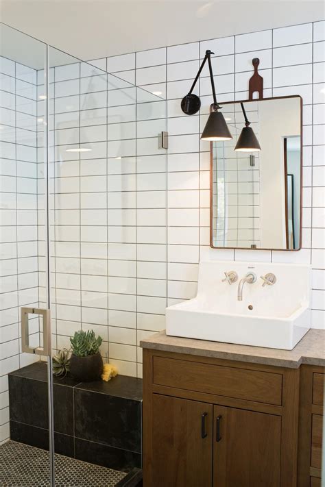 Transitional Bathroom With Black And White Tile Shower Hgtv