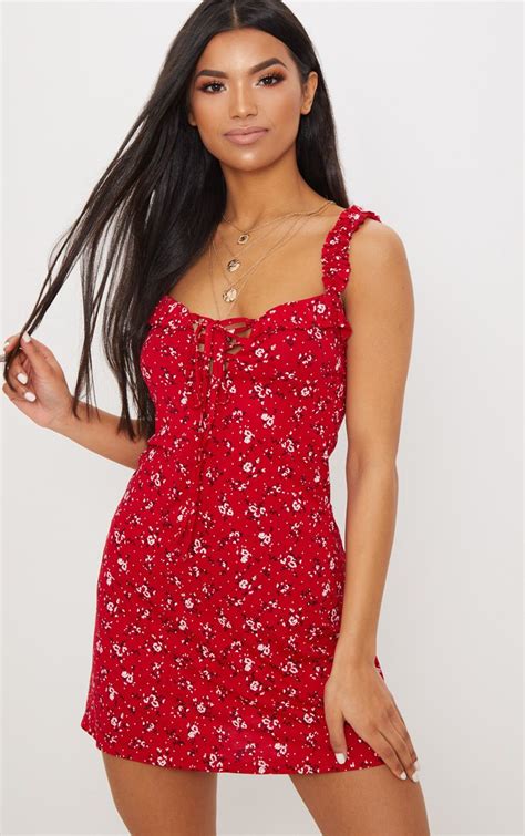 Buy Red Flowery Summer Dress In Stock