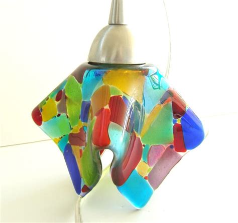 Mosaic Stained Glass Pendant Light Fixture In Multi Colored