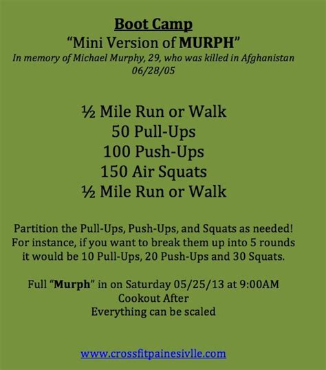 Pin By Charlene Sintic On Boot Camp Murph Workout Crossfit Workouts