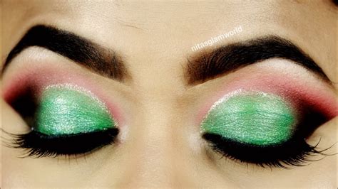 Christmas Party Makeup Tutorial Red And Green Half Cut Crease Eyelook