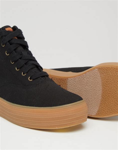Lyst Keds Platform Hi Top Canvas Trainers With Gum Sole Black In Blue