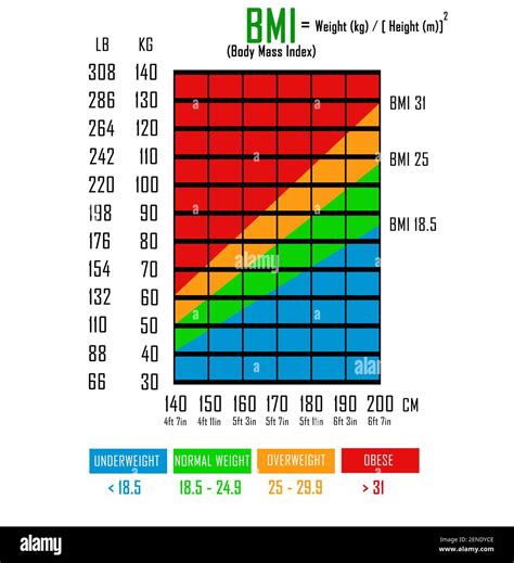 Body Mass Index Bmi Diagramm In Libs Kg Zentimetern Und Füßen Formel Zur Berechnung Des Bmi