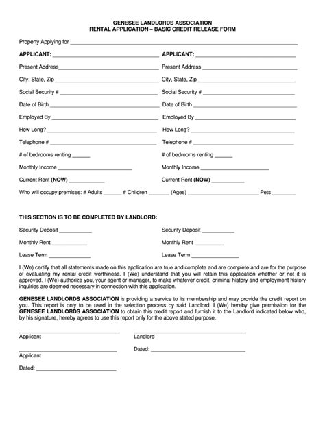 Genesee Rental Application Basic Credit Release Form Fill And Sign