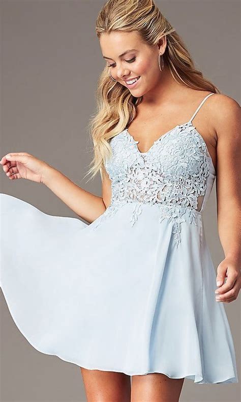 Lace Bodice Short Light Blue Homecoming Dress 1000 Blue Homecoming