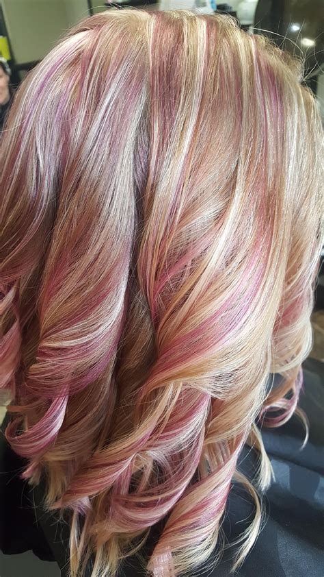 blonde hair with pink highlights blonde hair with pink highlights pink hair streaks pink