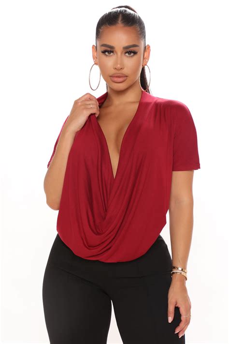 Cowl Hearted Top Burgundy Fashion Nova Knit Tops Fashion Nova