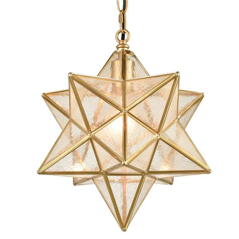 Brass Clear Glass Shade Moravian Star Pendant Light Claxy