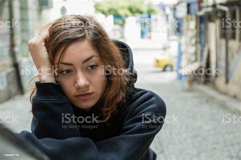 Depressed Girl In Black Hoodie Stock Photo Download Image Now