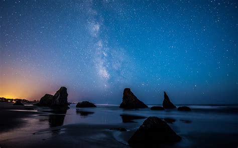 Wallpaper Landscape Sea Night Galaxy Nature Reflection Sky