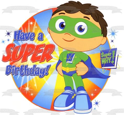 Super Why Have A Super Birthday Whyatt Book Edible Cake Topper Image A