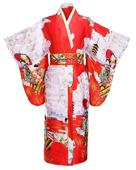 Thy Collectibles Women S Silk Traditional Japanese Kimono Robe Bathrobe Party Robe Red
