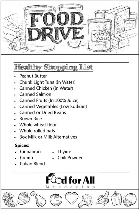 As you stock your prepper's pantry, you will want to make sure you're addressing all the major food groups. Healthy Food Drive-October 2016 - Fort Bragg Library