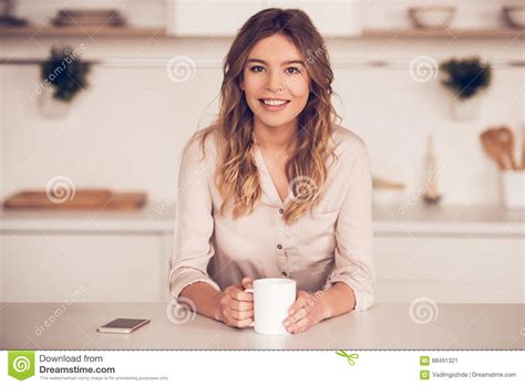 Beautiful Girl In Kitchen Stock Image Image Of Portrait 88491321