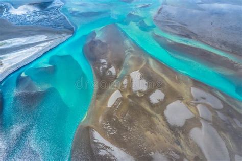 Aerial View And Top View River In Iceland Beautiful Natural Backdrop