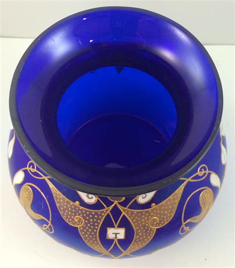 Josephinenhütte Cobalt Blue Bronze Cypern Glass Vase Enameled By Max Rade Ca 1899