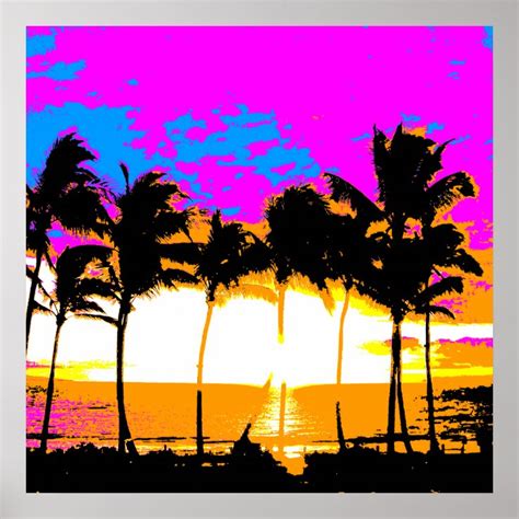 Corey Tiger 80s Retro Vintage Palm Trees Sunset Poster Zazzle