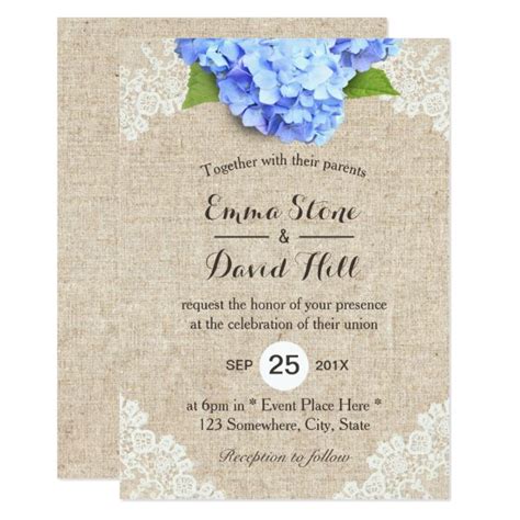 Blue Hydrangea Wedding Invitations Rustic Wedding Invitations