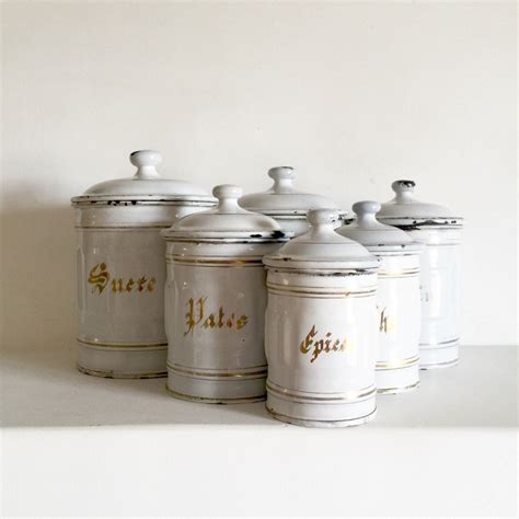 French Antique Enamel Canisters French Kitchen Canisters Etsy