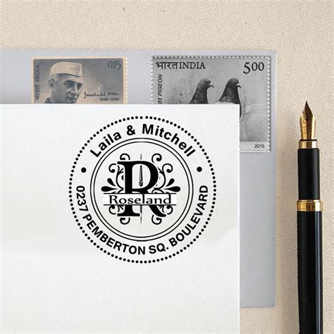 Round Stamp Custom Monogram Stamp Self Inking Return Address Etsy