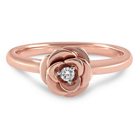 14k Rose Gold And Diamond Rose Ring By Estenza Sapphire Engagement