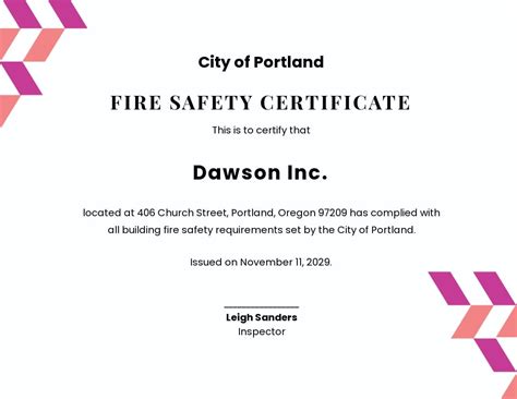 Fire Safety Completion Certificate