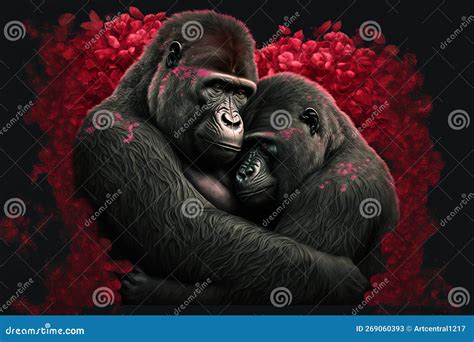 Valentines Day Cuddling Animals Gorilla Couple2 Generative Ai Stock