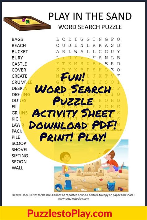 Sand Word Search Puzzle Word Search Puzzle Printable Puzzles