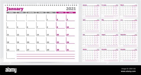 Plantilla Del Planificador De Calendario 2021 La Semana Comienza El