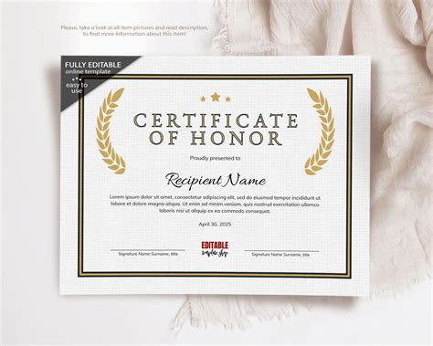 Certificate Templates Certificate Of Honor Recognizing Excellence In 2023