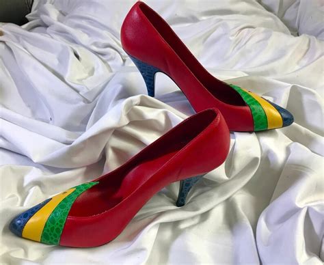 Vintage 80s Rush Hour Express Multicolour Leather High Heels Etsy