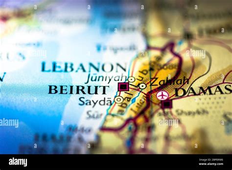 Shallow Depth Of Field Focus On Geographical Map Location Of Beirut