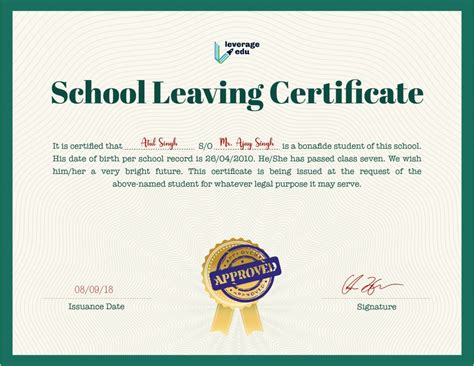 School Leaving Certificate Format And Sample Leverage Edu