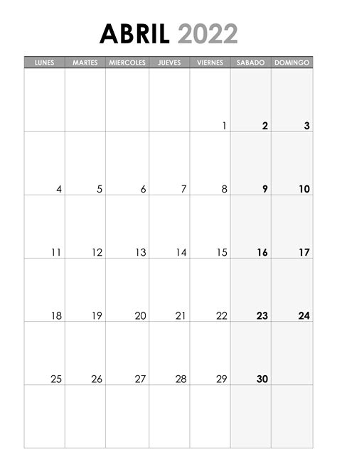 Calendario Abril 2022 Imprimir Calendario En Blanco 2022 Por Meses