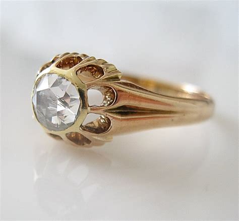 1880s Antique Rose Cut Diamond Ring Rose Gold Antique Jewelry