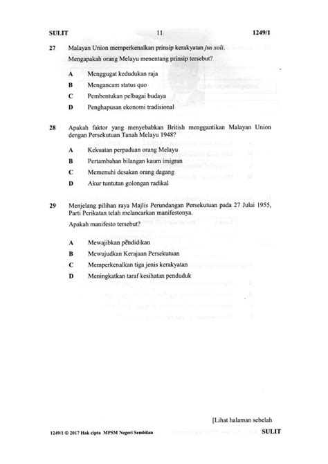 Koleksi kertas soalan peperiksaan percubaan sejarah + skema jawapan (kertas 1 dan kertas 2). Soalan Percubaan SPM 2017 Sejarah Negeri Sembilan Berserta ...