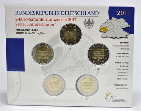 Deutschland 2 Euro Rheinland Pfalz Porta Nigra Komplettsatz Adfgj 5