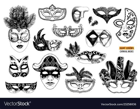 Hand Drawn Venetian Carnival Masks Collection Vector Image